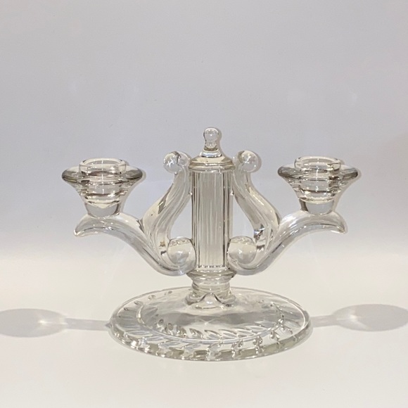 Vintage Glass Double Candlestick Holder